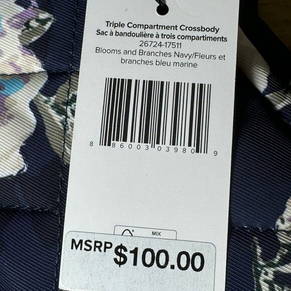 Vera Bradley Triple Compartment Crossbody Perf. Twill Blooms & Branches Navy NWT - Picture 3 of 10